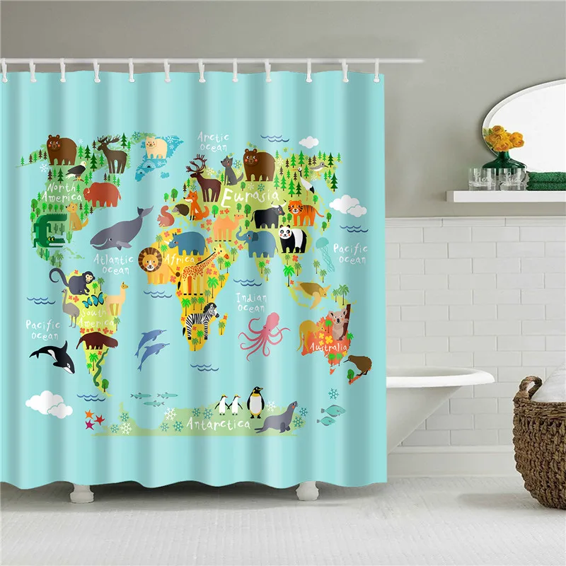 

World Map Animal Ocean Shower Curtains Waterproof Shower Curtain Bathroom Polyester 3D Girls Boys Kids