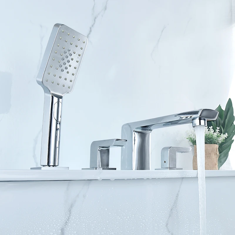 

Square Five Hole Bathtub Faucet Brass Chrome Shower Bathtub Mixer Faucet Split Body Bathroom Faucets Mixer Taps