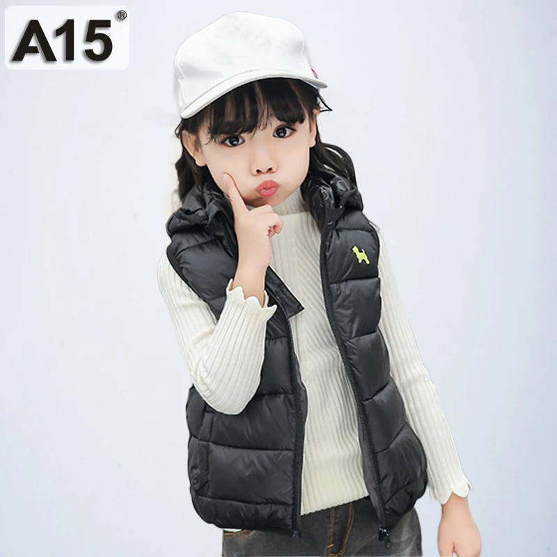 Детский жилет для девочек A15 зимняя куртка с капюшоном мальчиков и верхняя одежда