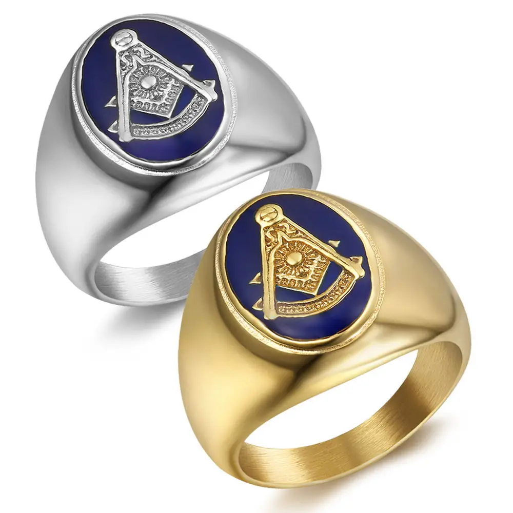 New gold silver color Freemasonry Free Mason Symbol Gold Tone Men's 316L Stainless Steel Masonic Ring