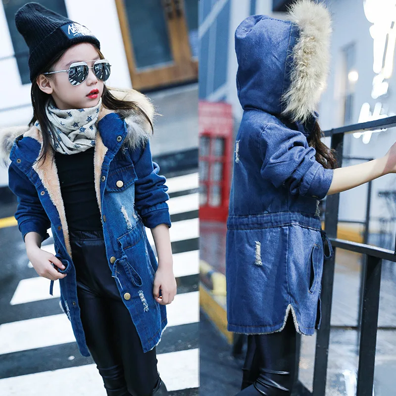 

2019 winter girls jackets kids thicken coats children autumn clothes warm casual teen girls outwear denim coat 4 6 8 10 12 years