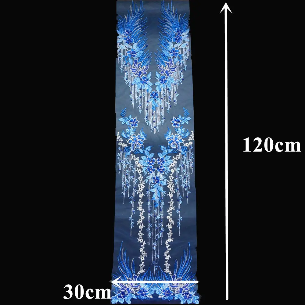 1 компл. Королевский синий кружевной тканевый цветок Кисточки бусины Стразы