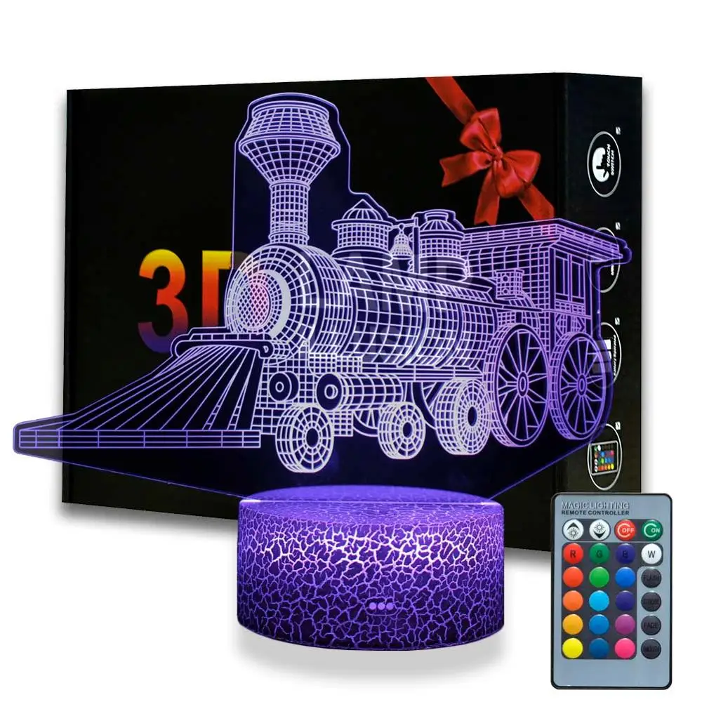 

Train Night Light ABS Base With Acrylic Light Borad 3D Train Illusion Kids Bedroom Cartoon Desk Lamp For Birthday Xmax gifts