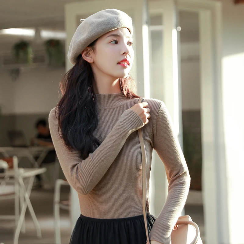 Женский вязаный свитер Lucyever с высоким воротником длинный рукав эластичный