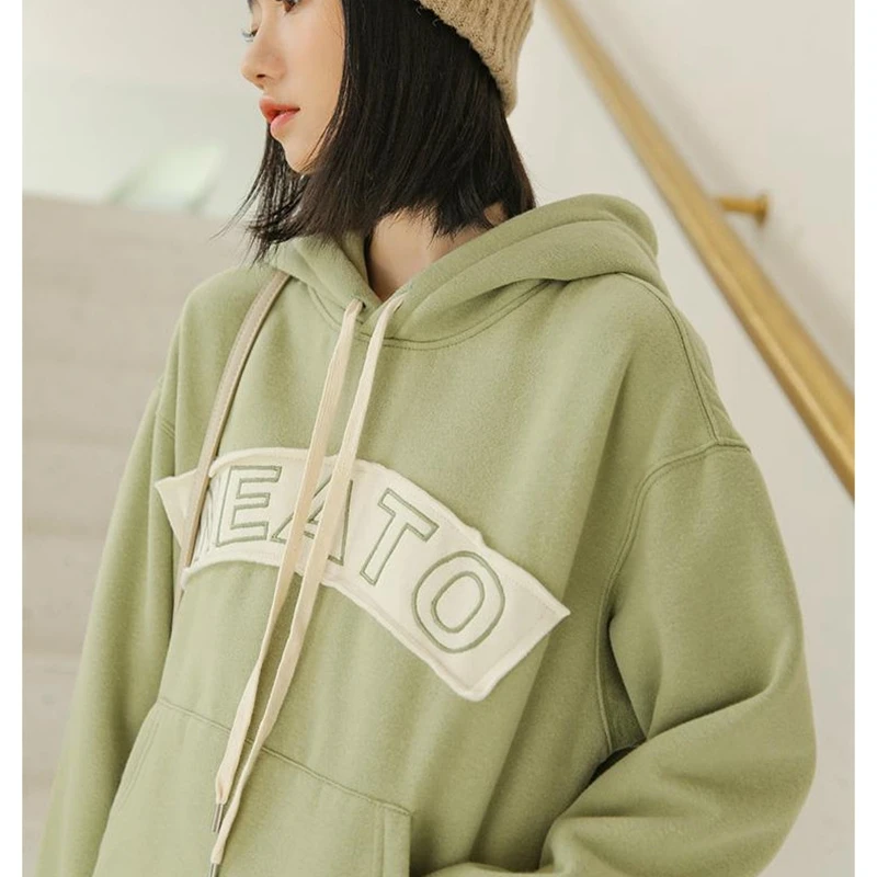 

SWYIVY Autumn And Winter Thick Warm Hoodies Sweatshirt Women Loose Letter Print Pullovers Hooded Sweatshirt Casual Outwear Top