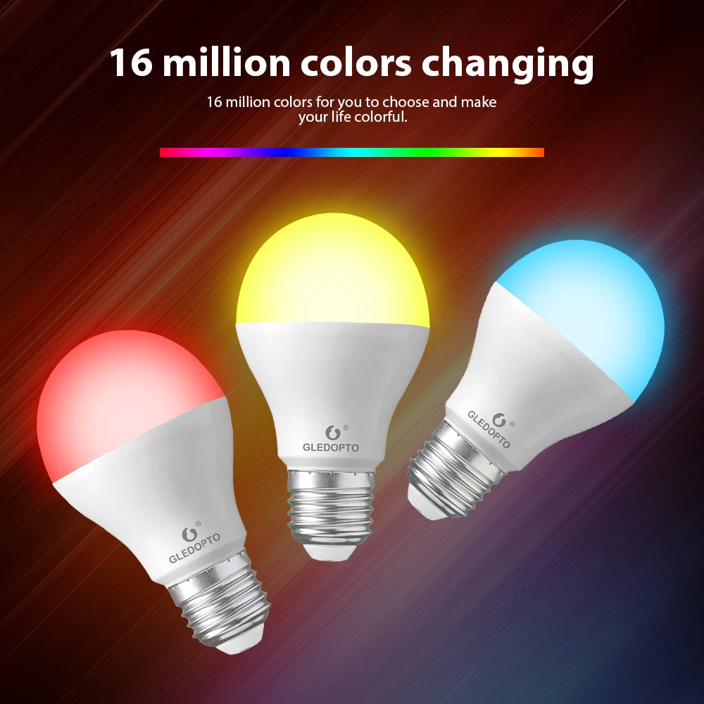 GLEDOPTO ZigBee samrt светодиодный светильник, 2 упаковки, меняющий цвет(RGB& CCT), e27, E26, 6 Вт, лампа, совместимая с Amazon Alexa, zigbee hub