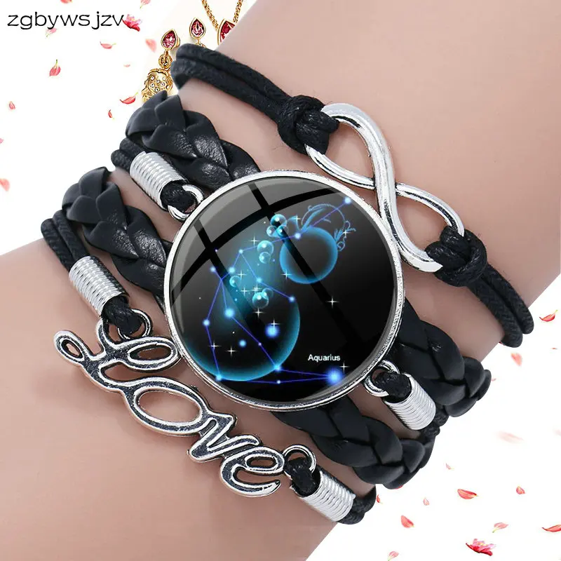 Винтажный Модный стеклянный Многослойный черный кожаный браслет браслеты