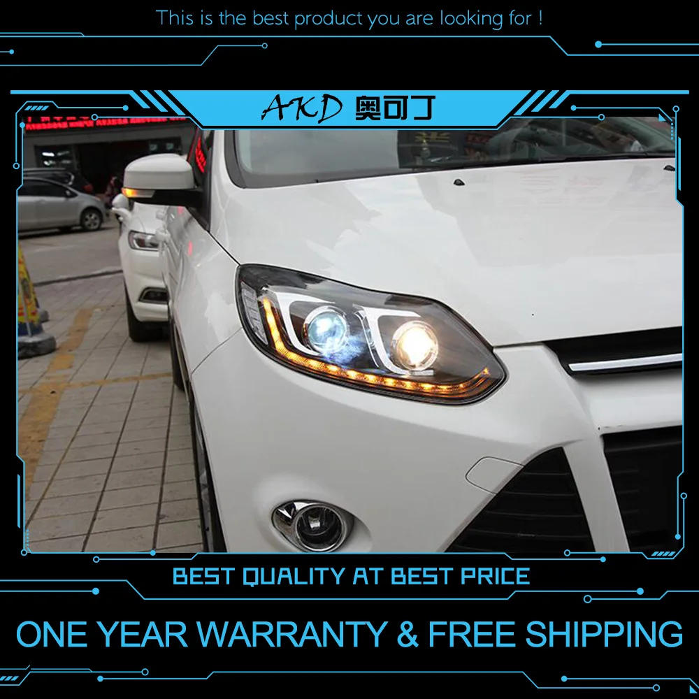 AKD тюнинг автомобильных фар для Ford Focus 2012 2014 светодиодные фары DRL ходовые огни Bi Xenon