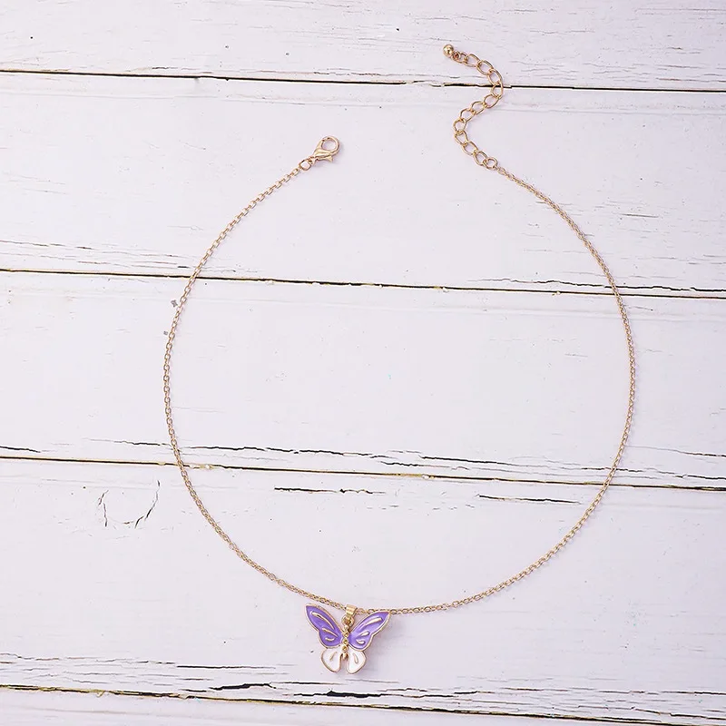 

New Fashion Simple Necklace for Women Butterfly Elements Single Comuter Drip Purple Ladies Necklace Wedding Party Jewelry