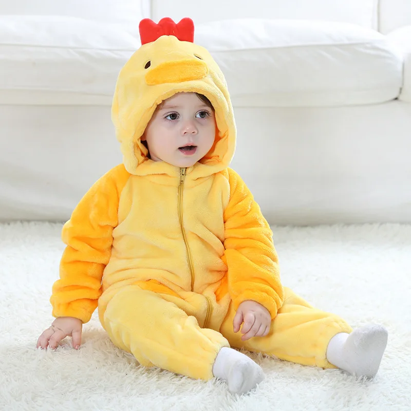 Chicken Одежда для маленьких девочек; детские комбинезоны с изображением животных; костюм для новорожденных; одежда для малышей с капюшоном и рисунком панды; Пижама-комбинезон для малышей; зимний комбинезон для мальчиков - Цвет: Chicken