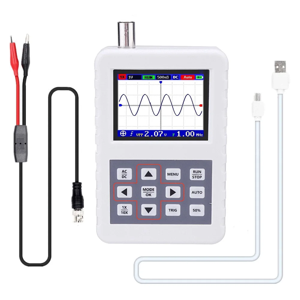 

ADS2050H Handheld 5MHz Bandwidth Plastic Oscilloscope Durable Portable With Probe Mini Rechargeable 2.4 Inch LCD Screen