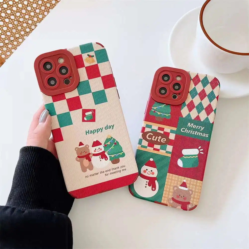 

Vertical Grain Veneer Christmas Pattern Soft Case For iphone 11ProMax 11 12Pro 12 13ProMax 13 XS X XR XSMAX Soft Shell