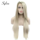 Sylvia блондинка синтетический Синтетические волосы на кружеве парики длинные шелковистые прямые боковая часть термостойкие волокна волос для Для женщин