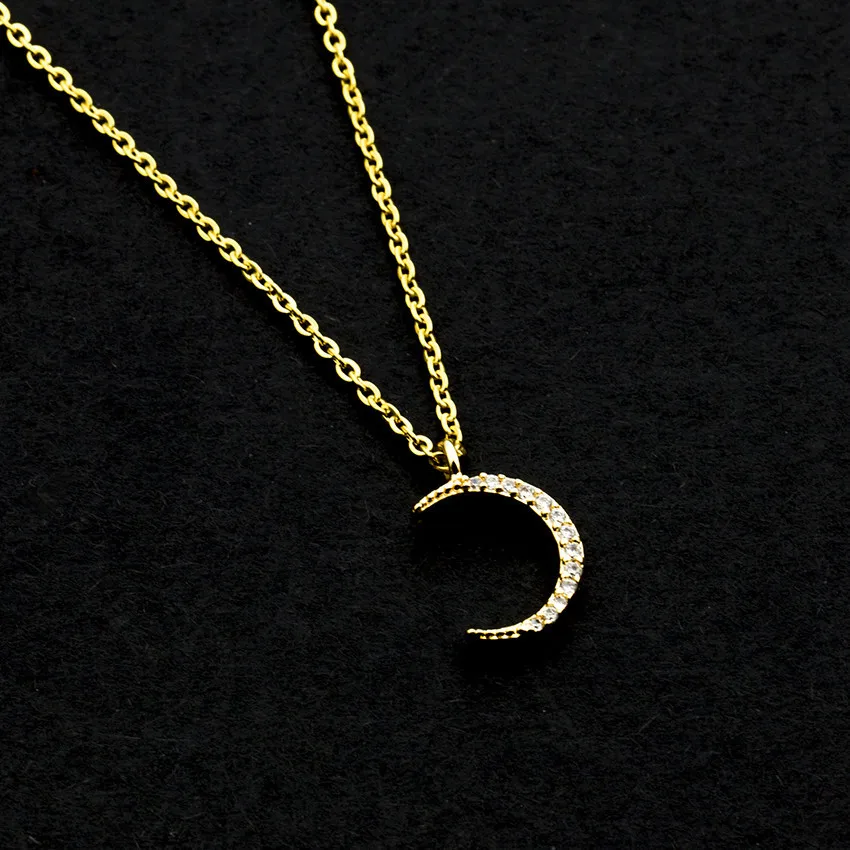 Розовое золото серебро Acero inoxible Joyeria Mujer цепочка из нержавеющей стали кристалл изогнутый полумесяц состояние мужчины t ожерелье женщины мужчины