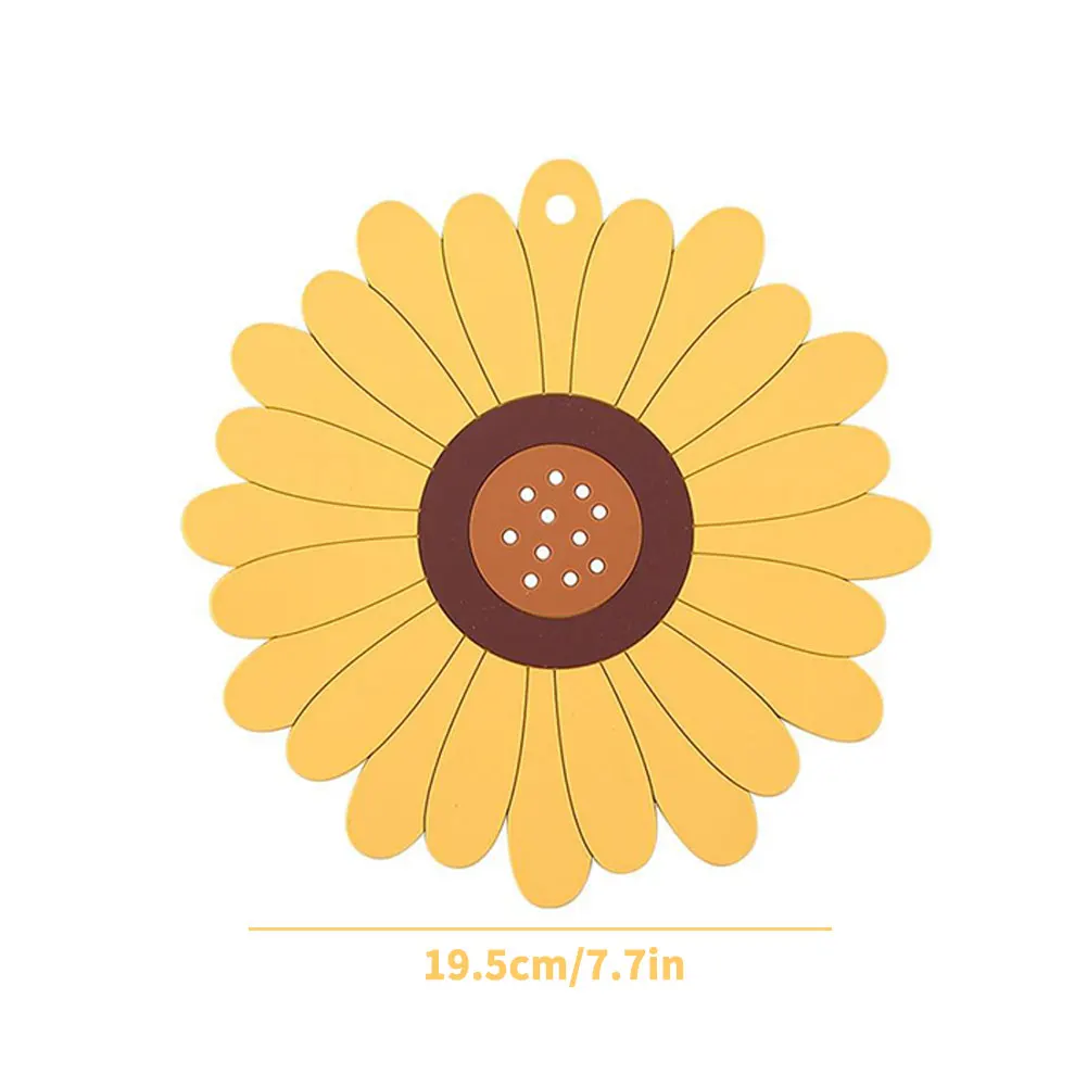 

2PCS Sunflower Silicone Mat Pad Drink Coaster Non Slip Insulation Pot Holder Placemat For Home Office Table Kitchen Accessories