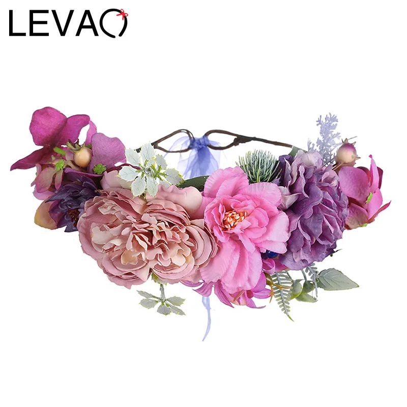 

LEVAO Bridal Garland Headpiece Wedding Flower Headband Wreath Hairbands Colors Band Girls Hair Accessories Women Crown Head Hoop