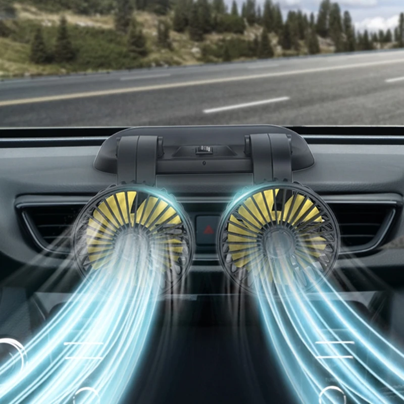 Регулируемый портативный автомобильный вентилятор с двойной головкой 3 скорости