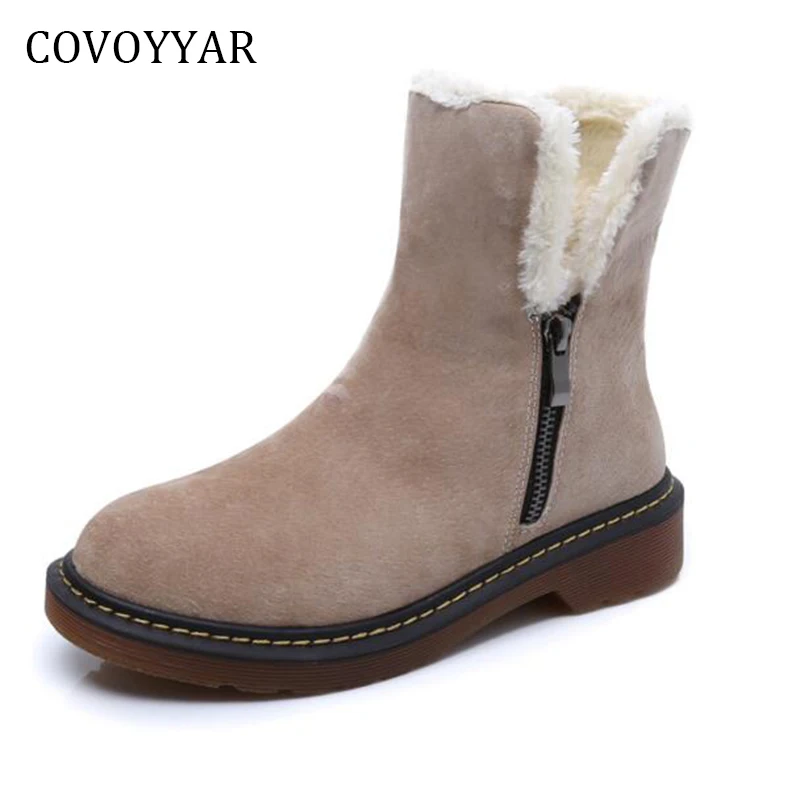 COVOYYAR 2019 теплые меховые сапоги с боковой молнией на низком толстом каблуке