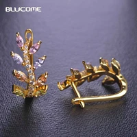 blucome colorful cubic zircon stud earrings for women gold color flower leaf shape small ear piercings copper earring joyeria