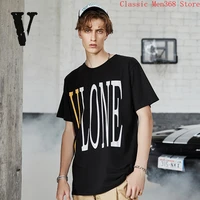 summer new style vlone short sleeved female tide brand yellow big v loose couple street hip hop round neck t shirt male