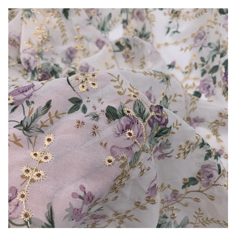 Exquisite bestickten chiffon stoff mit kleine floral bedruckte stoff nähen material für cheongsam high-end-kleidung – Detail 19