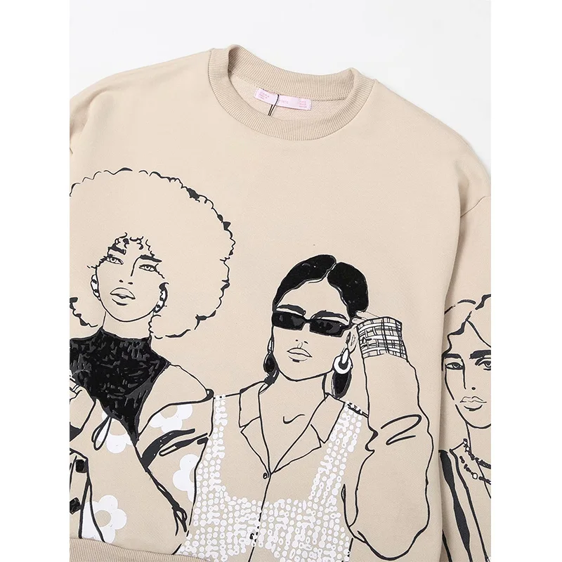 2021 новые женские свитшоты красивые девушки печатных с длинным рукавом o образным