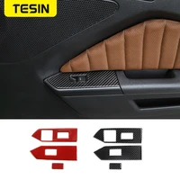 tesin carbon fiber car window lift switch control panel decoration cover stickers for ford mustang 2009 2013 car accessories
