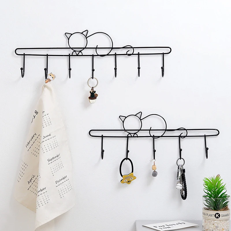 

Cat Wall Mounted Metal Hook Rack Key Coat Towel Holder with 7 or 5 Hooks Simple Multifunctional Kitchen Wall Decoration SASI