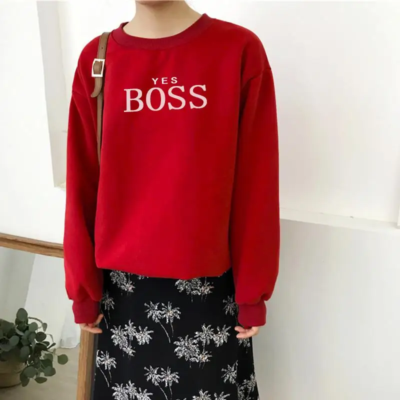 accc-10 Толстовка Для женщин буквенным принт BOSS с длинным рукавом Повседневное кофты Женские однотонные Цвет пуловер с круглым вырезом Топы; пальто спортивная одежда - Цвет: accc-10