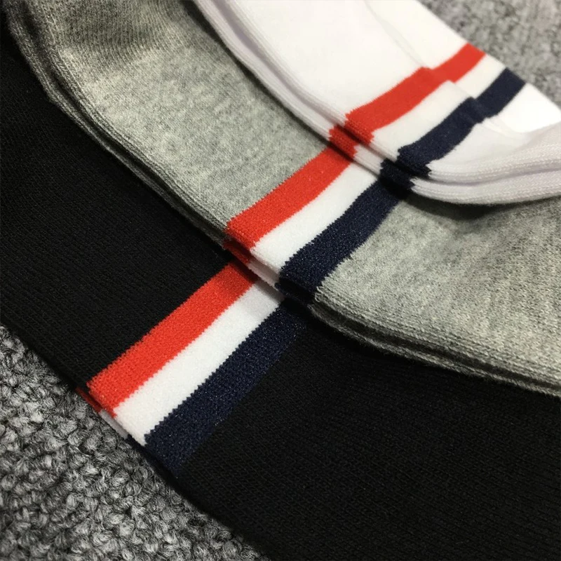 TB THOM Men's Socks Luxury Brand Ankle RWN Stripes Socks Women's Cotton Street Fashion Sports Wholesale TB Stockings Ins 6 Pairs