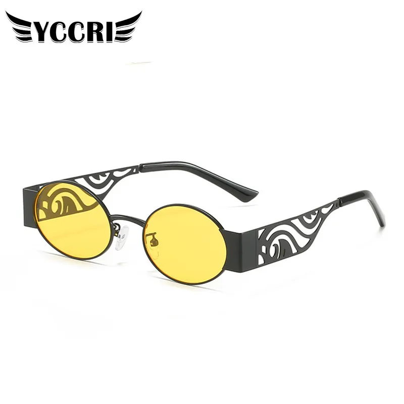 

2021 New Metal Sunglasses Male Punk Oval Fashion Goggles Female Hollow Carved Temples Combination of Retro and Trend Glasses