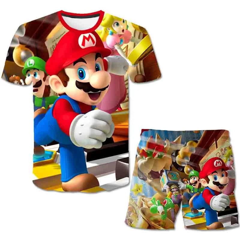 Children Sets Tops+Pants Super Mario T Shirt Girls Tees Kids Shorts Sport Suit Baby T-shirt 4 5 6 7 8 9-14 Years M03 | Детская одежда и