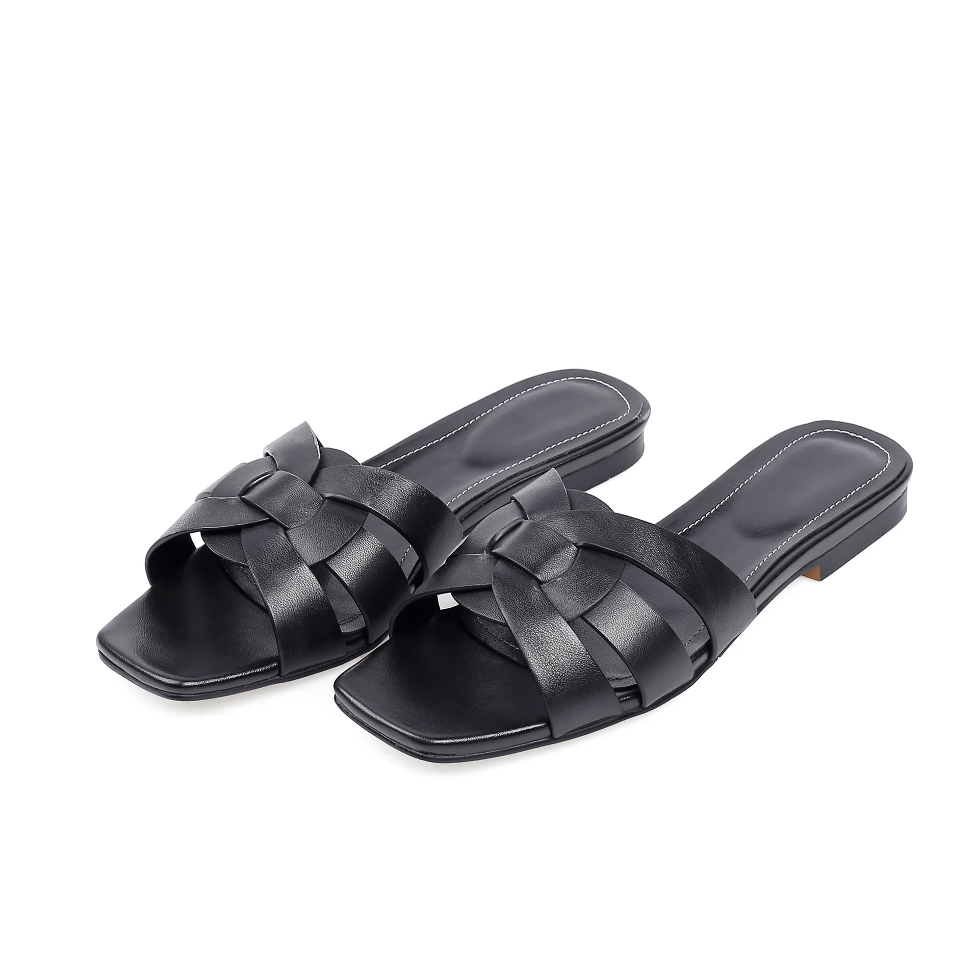 

Patent Leather Women Flat Sandals Intertwining Straps Summer Beach Slippers Slides Lady Casual Mules Shoes Flip Flops