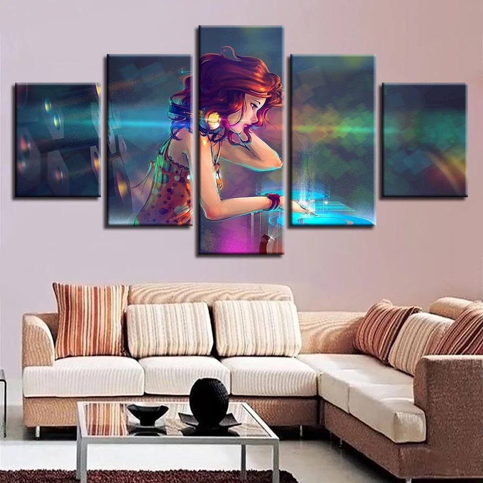 Музыкальный плакат с изображением гитары фортепиано скрипка барабан фонограф DJ 5