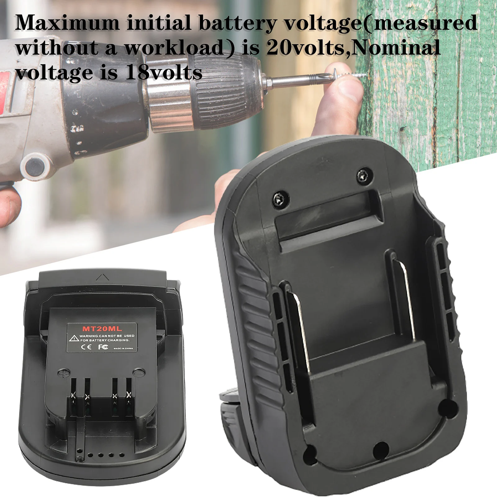 

MT20ML Battery Adapter Wear Resistant Replacement Fireproof ABS Portable18V to 18V Battery Converter for Makita