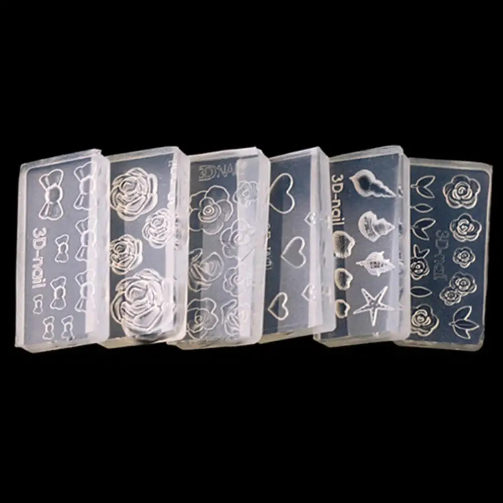 

80% Hot Sale 6Pcs Nail Art Molds Lightweight Transparent Acrylic Durable 3D Acrylic Mold for Nail Design Nail Templates