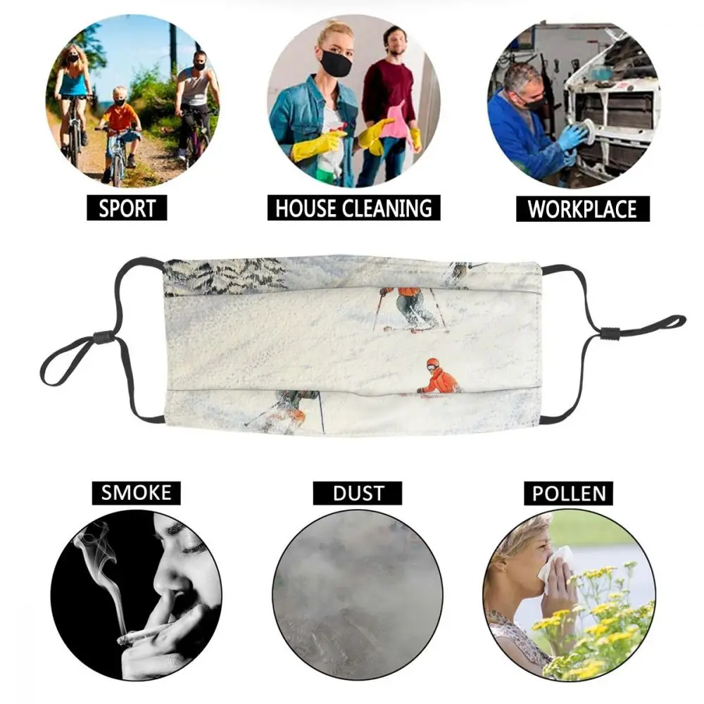 

Skiing Family On The Slopes Unisex Reusable Mouth Face Mask Sports Anti Haze Dustproof Protection Cover Respirator Mouth Muffle