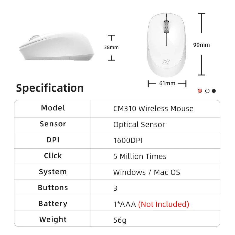 

Machenike CM310 Wireless Mouse Silent Buttons Ergonomic Mute Mice Computer Mouse 1600 DPI Optical 2.4G Receiver Slim Mouse