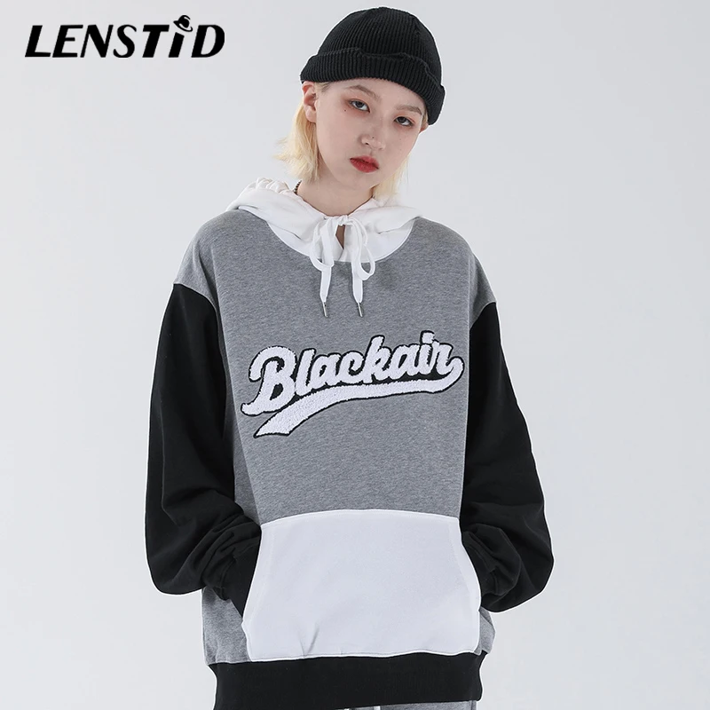 Мужской пуловер LENSTID в стиле хип хоп толстовки с капюшоном колор блок уличная