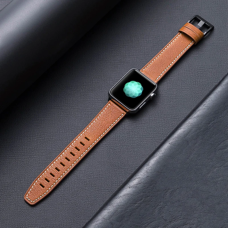 

Leather strap For Apple watch band 44mm 40mm 38mm 42mm 44 mm Genuine Leather watchband bracelet iWatch serie 6 5 4 3 se band