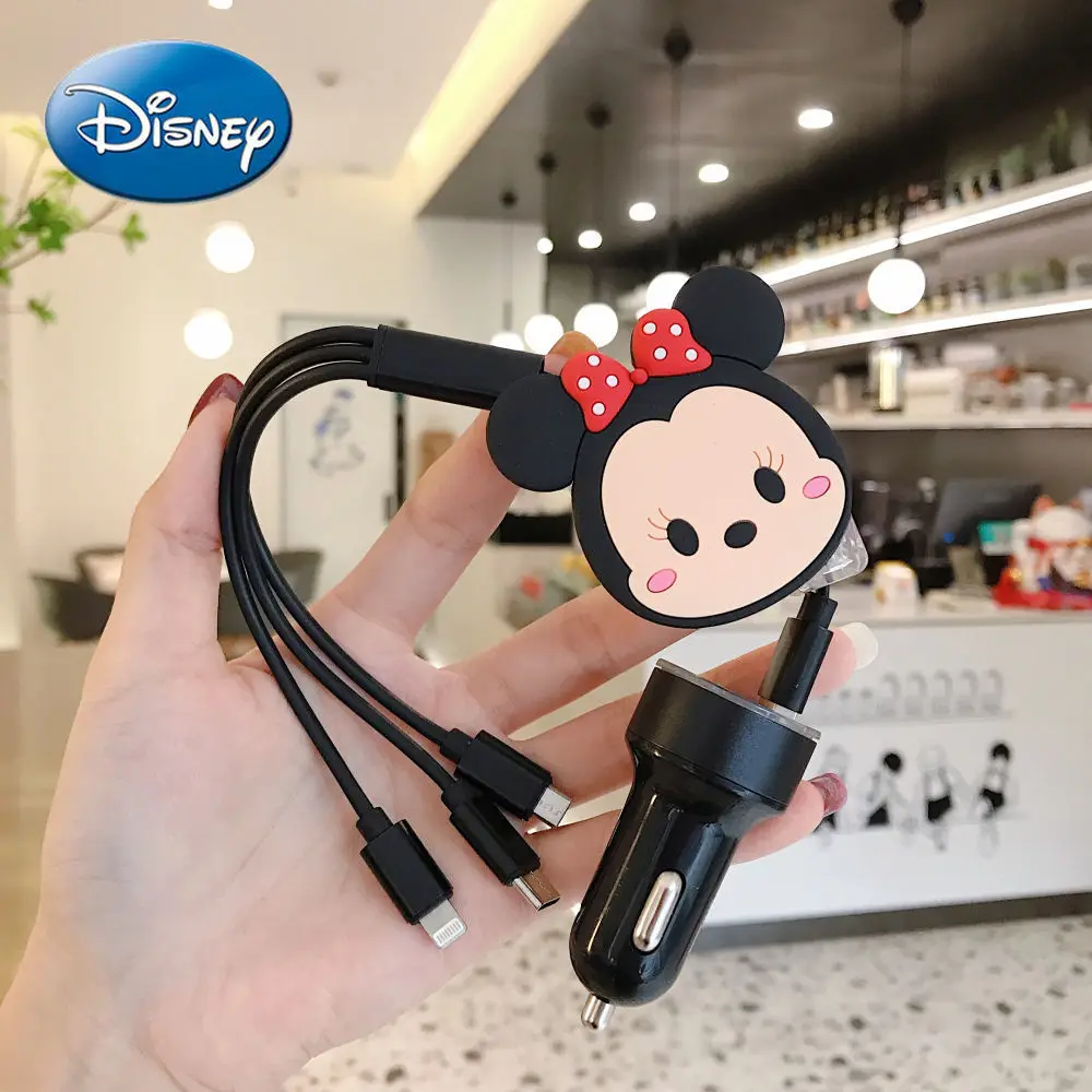 

Disney Mickey Mouse Minnie Car Data Cable Three-in-one Mobile Phone Fast Charge Apple OPPO Huawei Vivo Car Telescopic Cable