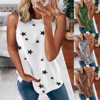 2021 summer new tie dye casual loose round neck plus size womens clothing star print sleeveless pullover tank top t shirt top