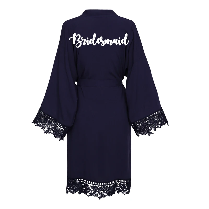 Bridesmaid Bride Robes Rayon Cotton Kimono Robes with Lace Robe Women Wedding Bridal Robe Short Robe Burgundy