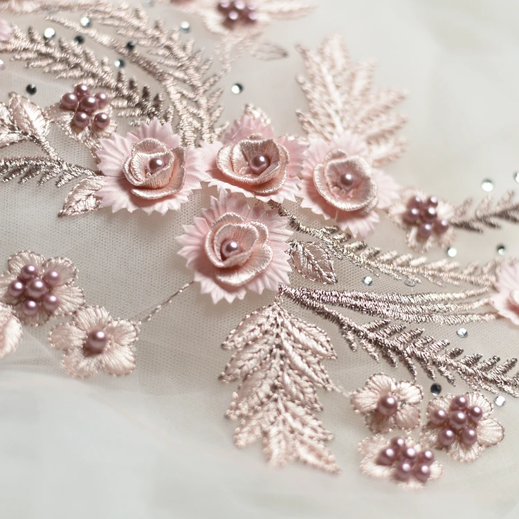 2 шт. вышитая бисером Цветочная кружевная нашивка из полиэстера аппликация ткань