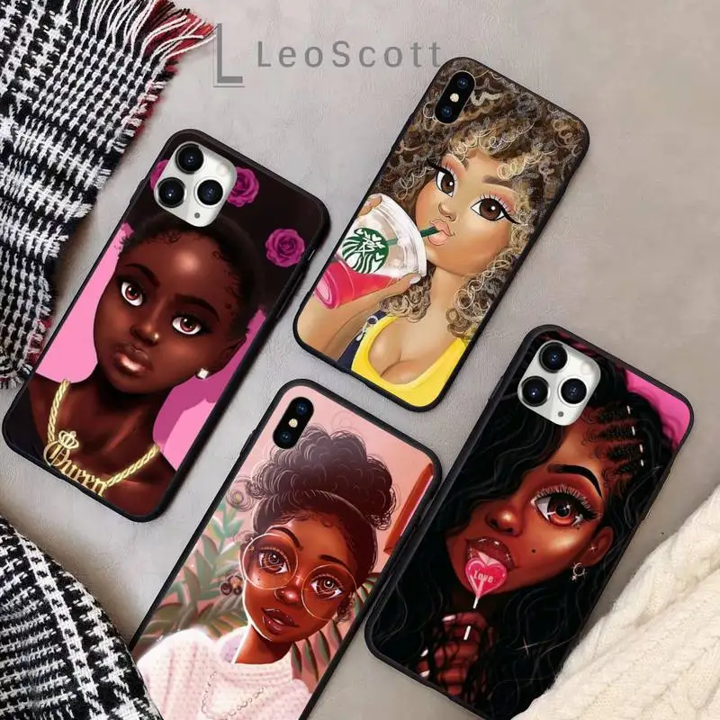 

Beautiful cool black girl phone case for iPhone 11 12 pro XS MAX 8 7 6 6S Plus X 5S SE 2020 XR Soft silicone cover funda coque