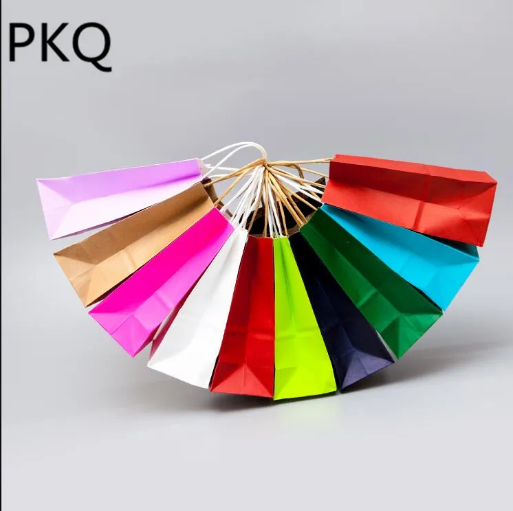10 шт Большой крафт бумажный пакет с ручками многоцветная подарочная упаковочная