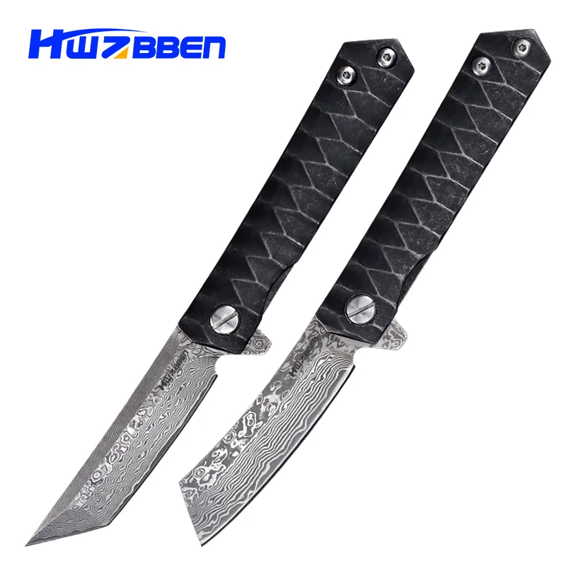 

HWZBBEN Damascus D2 Folding Knives Fast Open Hunting Knife EDC Outdoor Camping Tactical Survival Knives Multitool Pocket Knife