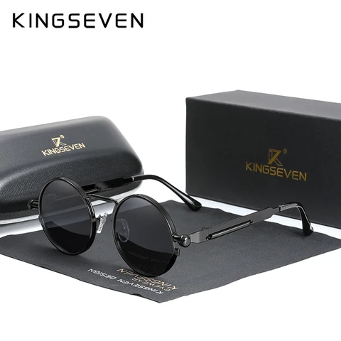 Очки солнцезащитные KINGSEVEN в стиле стимпанк для мужчин и женщин, брендовые дизайнерские винтажные солнечные очки в круглой металлической оправе, поляризационные