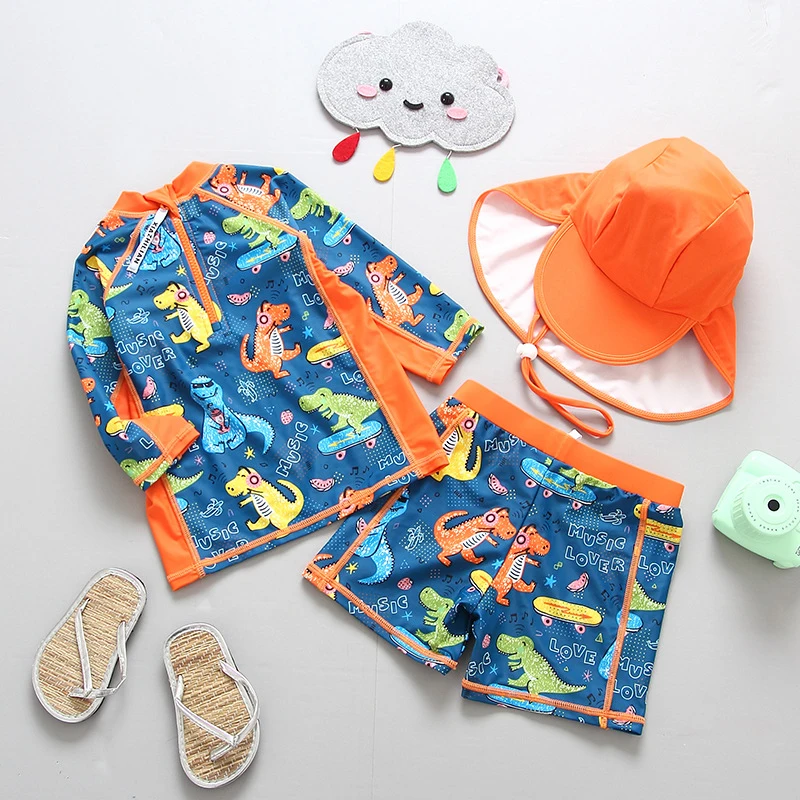 Swimsuit Kids 1-8 Years Boys Swimwear Baby Boy Bathing Swimming Pool Clothes Children's Swim Suit Dinosaur Sunscreen Pants Set