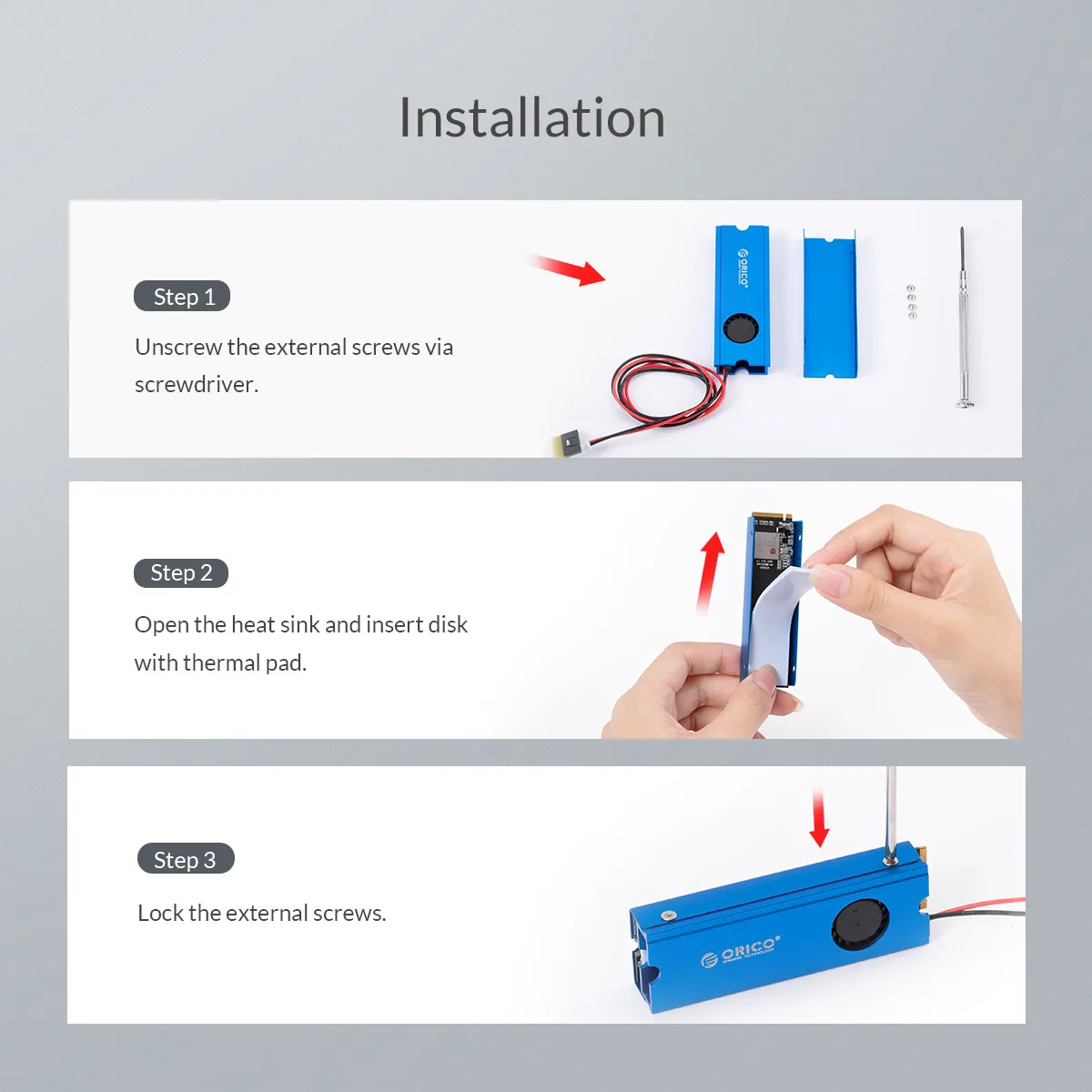 ORICO Heatsink Heat Dissipation With 50cm SATA 15Pin 5V Power Supply Cable for M.2 NGFF 2280 PCI-E NVME SSD Cooling Heat Sink